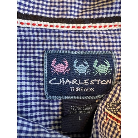 Men's Charleston Threads Short Sleeve Button Down Checks with Patriotic Crabs L - Picture 6 of 13
